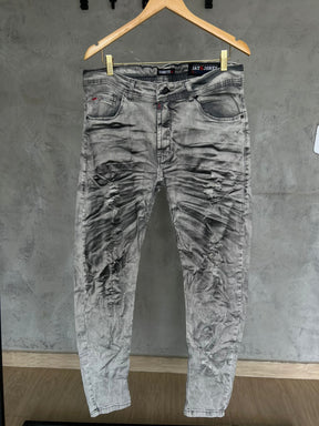 Calça Jeans Cinza Destroide