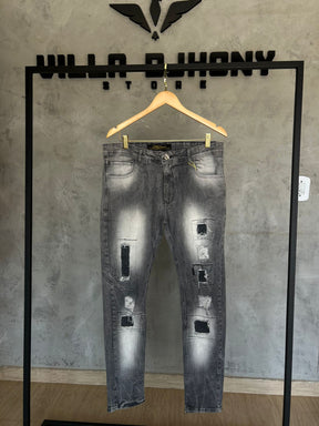 Calça Jeans Quadrado Cinza