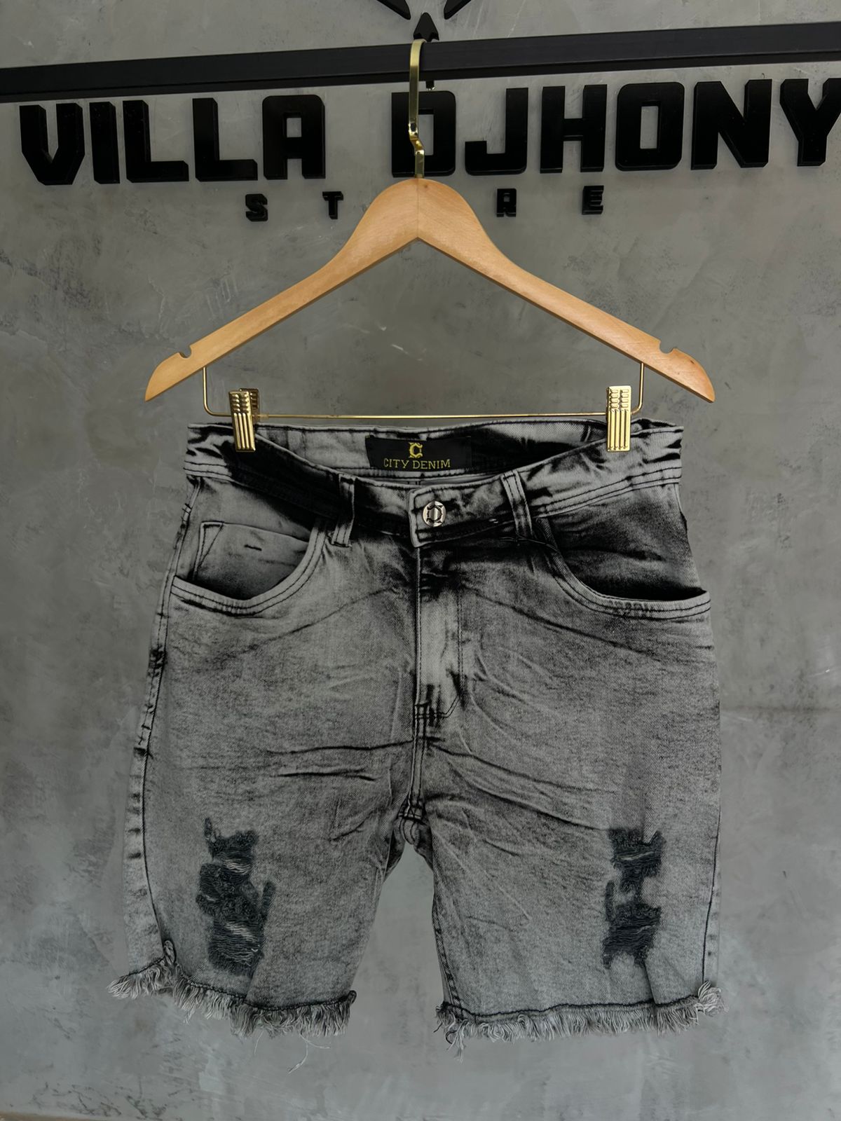 Bermuda Jeans Cinza Destroide