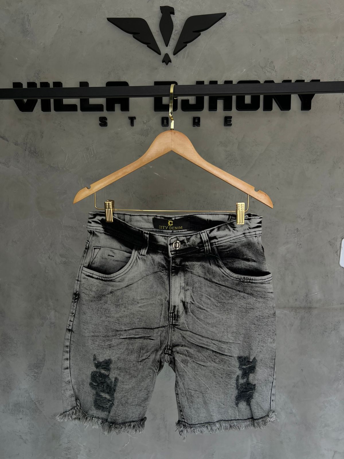 Bermuda Jeans Cinza Destroide