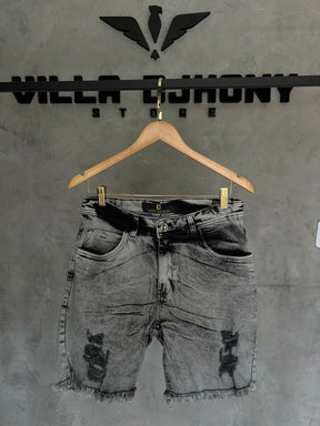 Bermuda Jeans Cinza Destroide